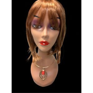 Cato gold and salmon hoop necklace, earrings and bracelet set